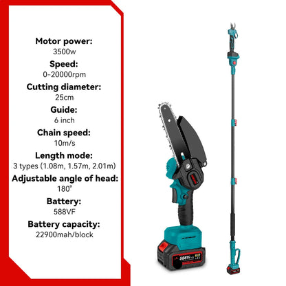 2-in-1 Snoeigereedschap - Accu Kettingzaag - Telescopische Zaag - Draadloze - 3500W - Lichtgewicht - Tuingereedschap - 2 Accu