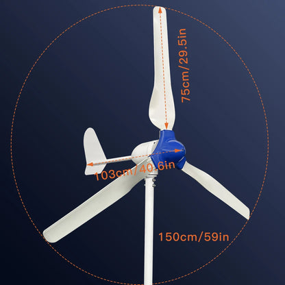 Windturbine - Windmolen - Windturbine Generator - Windenergie - 2000W - 48V - Alleen Windturbine - 3 Messen - Stille en Efficiënte Energieoplossing - voor Thuisgebruik