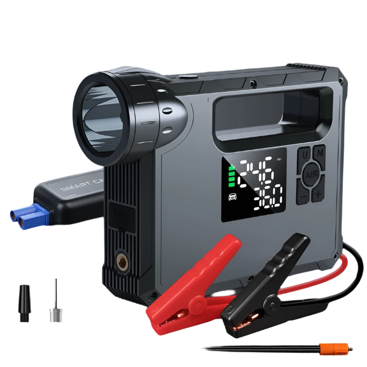 5-in-1 - Auto-Starthulp - Draagbare Zaklamp - Startapparaat Power Bank - Automotive Booster-start - met Luchtcompressor - 12000-18000mAh - 1000A - 150PSI - 12V - 10W - 1300LM - Zwart