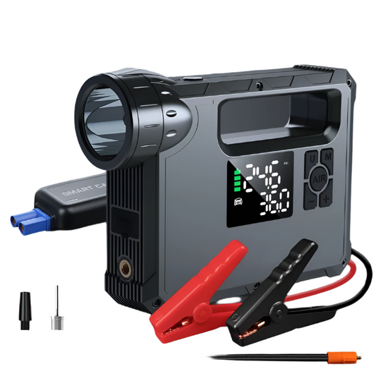 5-in-1 - Auto-Starthulp - Draagbare Zaklamp - Startapparaat Power Bank - Automotive Booster-start - met Luchtcompressor - 12000-18000mAh - 1000A - 150PSI - 12V - 10W - 1300LM - Zwart