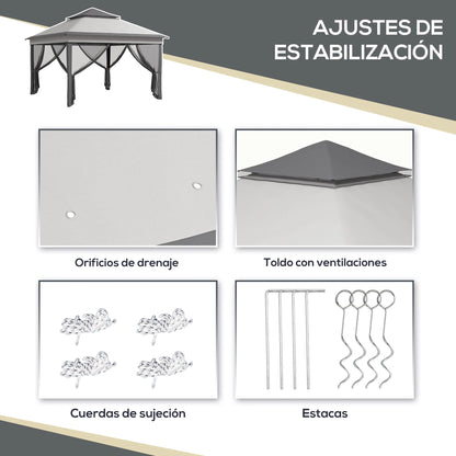 Paviljoen - Tuinpaviljoen - Partytent - Tuintent - Pop-up Kliksysteem - Stabiel - Vouwtent - met Mesh Cover - Draagtas - Opvouwbaar - Waterdicht - Winterbestendig - 50+UV-Bescherming - voor Tuin - Buiten - Achtertuin - 326 x 326 x 272 cm - Grijs - QUORE
