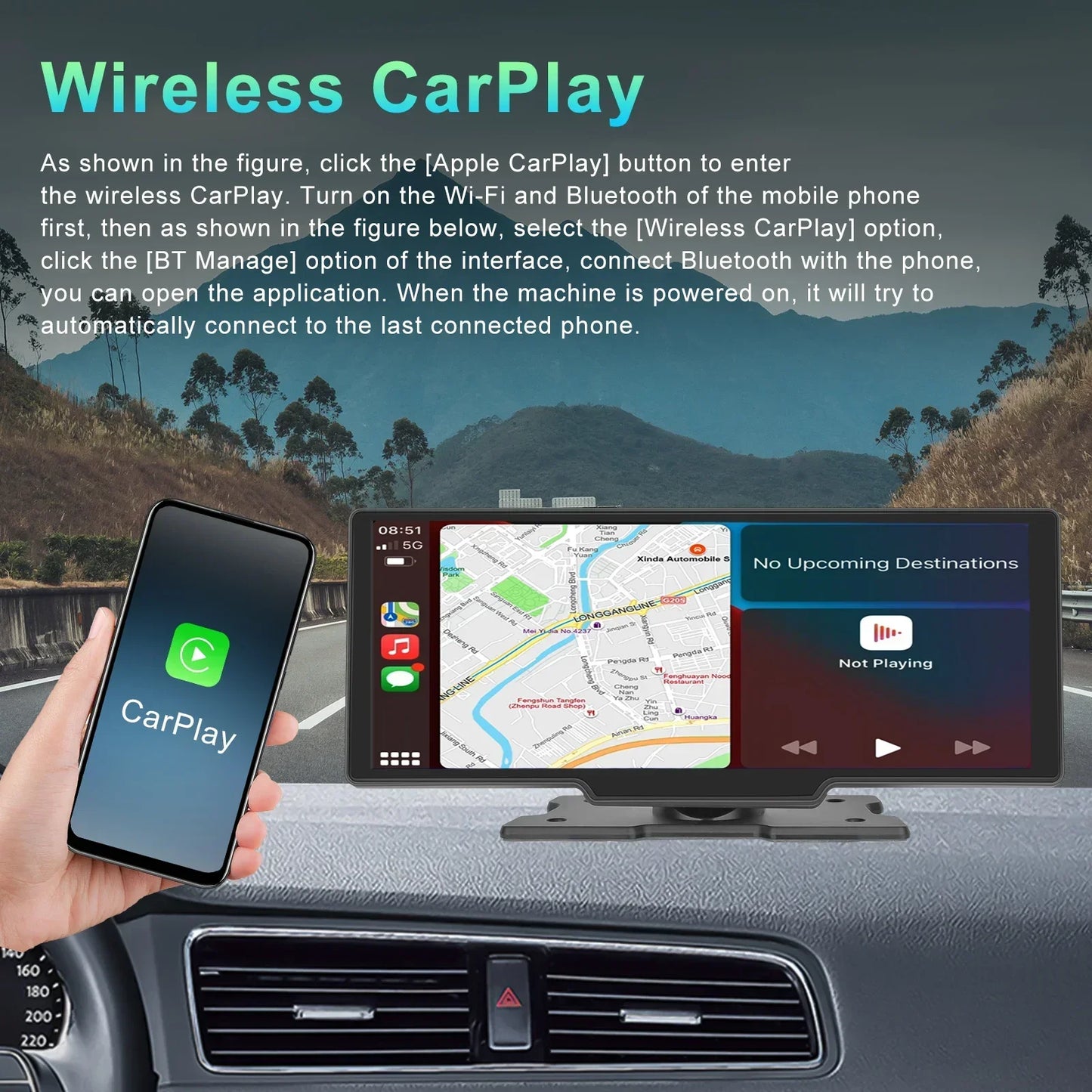 Auto Multimedia Speler – Auto Headunit – Autoradio – Touchscreen Display – Navigatiesysteem – 10,26 Inch IPS Scherm – Draadloze Apple CarPlay & Android Auto