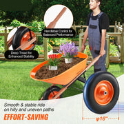 Kruiwagen - Kruiwagenwiel - Dumpkar Kruiwagen - met handvat & 16” brede rupswielen - voor boerderij - 2 wielen 5