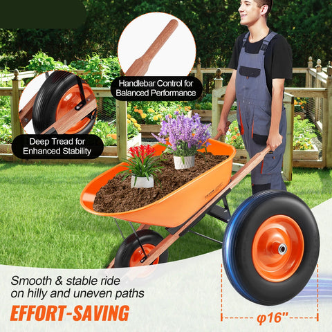 Kruiwagen - Kruiwagenwiel - Dumpkar Kruiwagen - met handvat & 16” brede rupswielen - voor boerderij - 2 wielen 5