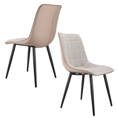 Eetkamerstoel – Stoel – Zitstoel – Bureaustoel – Linnen – Kunstleer – Robuust Metalen Frame – Ergonomisch Design - Lichtgrijs
