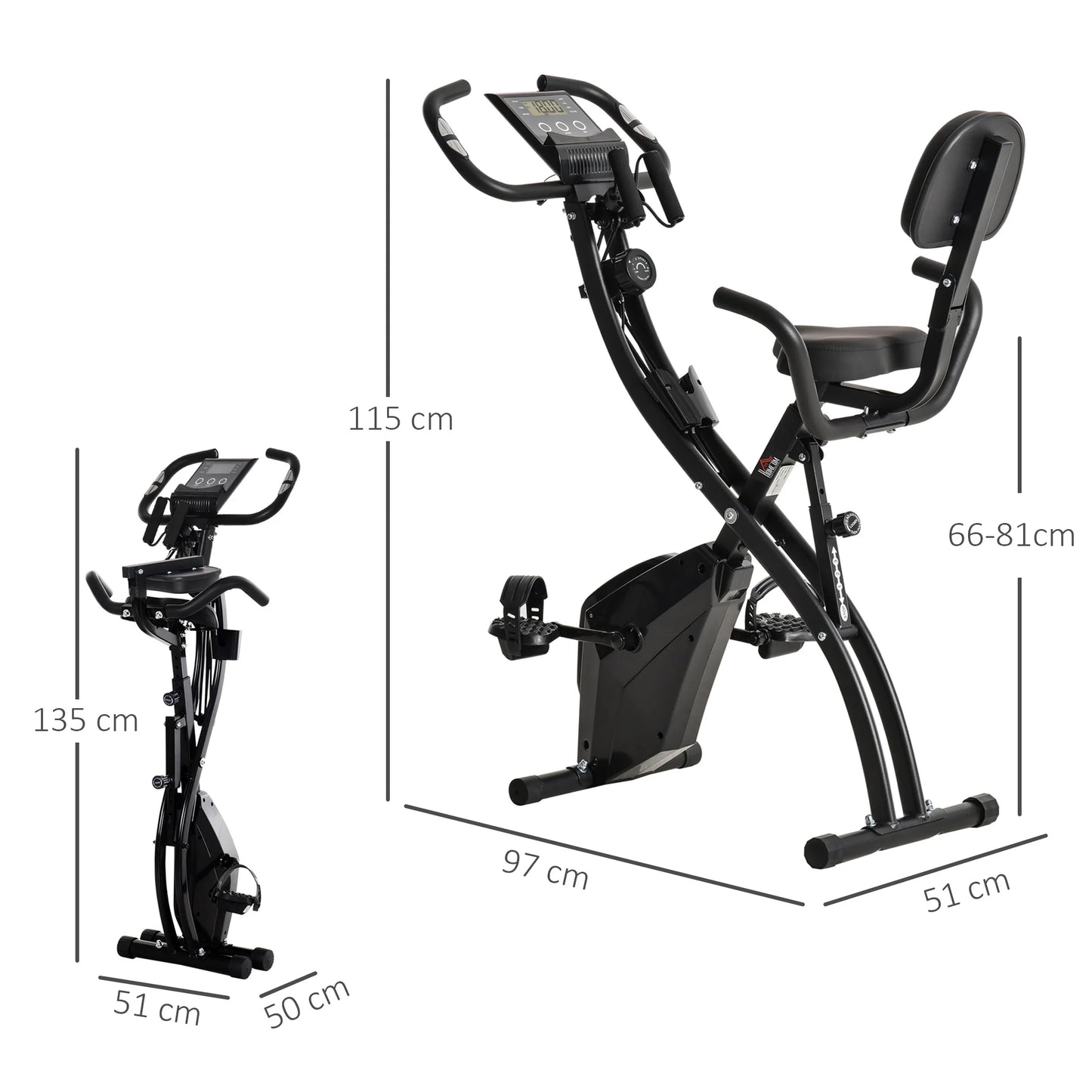 Hometrainer - Spinningfiets - Hometrainers - Indoorfietsen - Indoorfiets - 2-in-1 Fitness Fiets - 8 Niveaus - LCD Display - Opvouwbare - Verstelbaar Zadel - met Rugleuning - 120kg Draagkracht - Fiets - voor Cardio Training - Oranje - QUORE