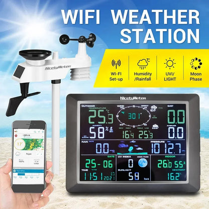Weerstation – Hygrometer – Thermometer – Luchtvochtigheidsmeter – Buitensensor – Draadloos – Solar-Powered – Kleurendisplay