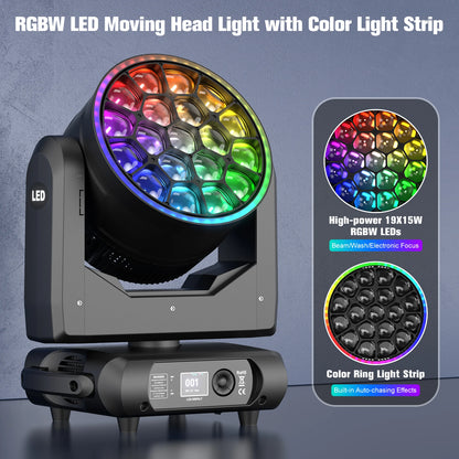 RGBW LED Moving Head Licht – Moving Head Spot – Dj Licht – Podiumverlichting – Disco Licht – 19x15W RGBW LEDs – 540° Pan & 220° Tilt – EU Stekker