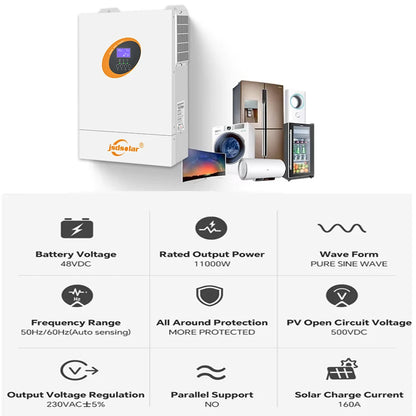 11 kW Hybride Zonne-omvormer – Zonne-energie Omvormer – Solar Inverter – Batterij Omvormer – Energie Omvormer – WiFi Connectiviteit – 160A MPPT Dual PV Input