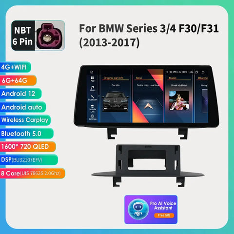 CarPlay - Multimedia Autoradio - CarPlay-scherm - Autoradio - 10,33'' QLED-scherm - S6 (8Core 6G 64G) AI - BMW 3 / 4-serie F30 F31 NBT