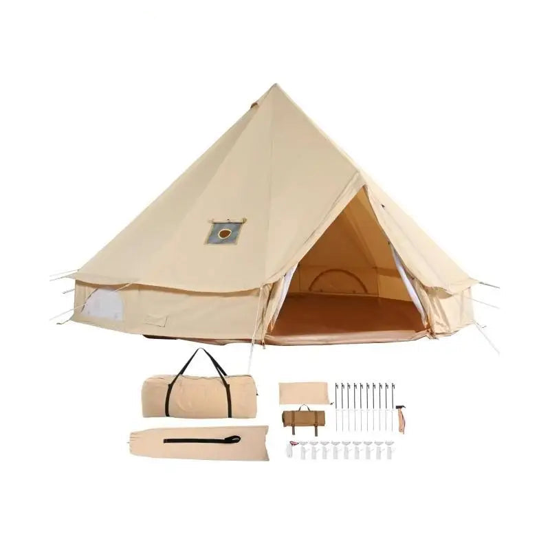 Canvas Bell Tent – Kampeertent – Familie Tent – Ruime Tent – Ademend Canvas – 4 Personen – Kacheluitlaat - QUORE
