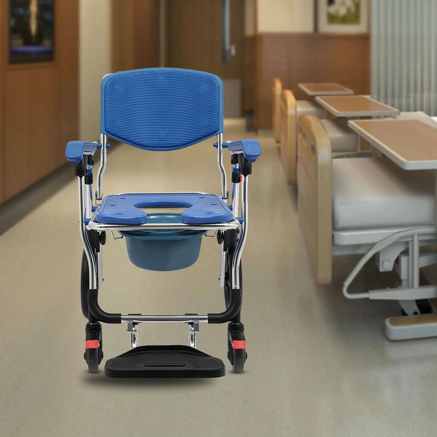 Doucherolstoel – Shower Commode Rolstoel – Bedpanstoel – Licht Aluminium Frame – Opvouwbaar Frame – Ergonomisch Kussen - QUORE