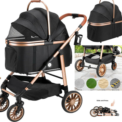 Hondenwagen – Hondenbuggy – Huisdierenwagen – Kattenwagen – Dierenbuggy – Schokdempende 360° Wielen – Lichtgewicht Koolstofstaal Frame