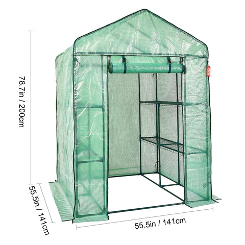 Greenhouse - Garden Greenhouse - Walk-in Greenhouse - with Planks Very Strong PE Tarpaulin - Greenhouse with Steel Plant Holders - with Doors &amp; Windows - 55.5x55.5x78.7in