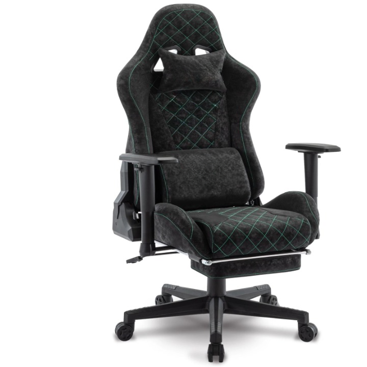 Gaming Stoel - Bureaustoel - Swivel Stoel - met Voetsteun - Verstelbare - Rugleuning - Lendenkussen - Racing Chair  Stijl - Ergonomische - Draaibare - 47 x 47 x 135 cm - Zwart