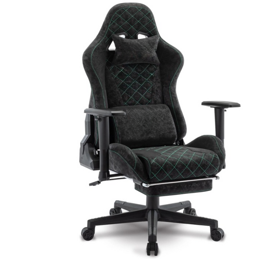 Gaming Stoel - Bureaustoel - Swivel Stoel - met Voetsteun - Verstelbare - Rugleuning - Lendenkussen - Racing Chair  Stijl - Ergonomische - Draaibare - 47 x 47 x 135 cm - Zwart