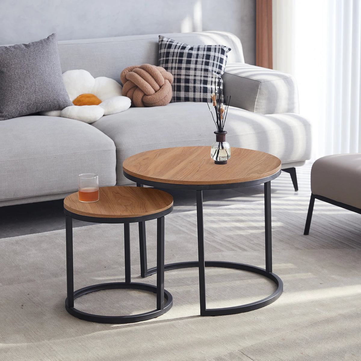 Salontafel Rond - Scandinavische Salontafel 2 In 1 - Ronde Theetafel - Theetafelset - Theetafel Modern -Bijzettafel - Set - Woonkamer.