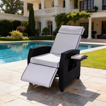 Tuinstoel – Tuinstoel – Loungestoel – Ligstoel – Balkonstoel – Verstelbare Rugleuning – Waterbestendig PE-Rattan Met Stalen Frame – Zwart