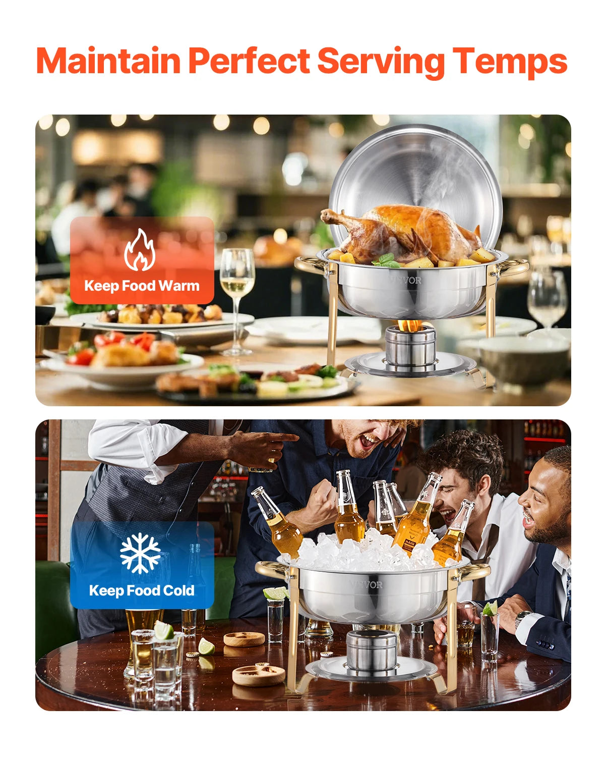 Chafing Dish - Warmhoudplaat - Buffetwarmer Set - Rechaud - RVS - Volformaat Buffet Warmhoudpannen - voor Feesten & Banketten - Set van 4 - Silvery - QUORE