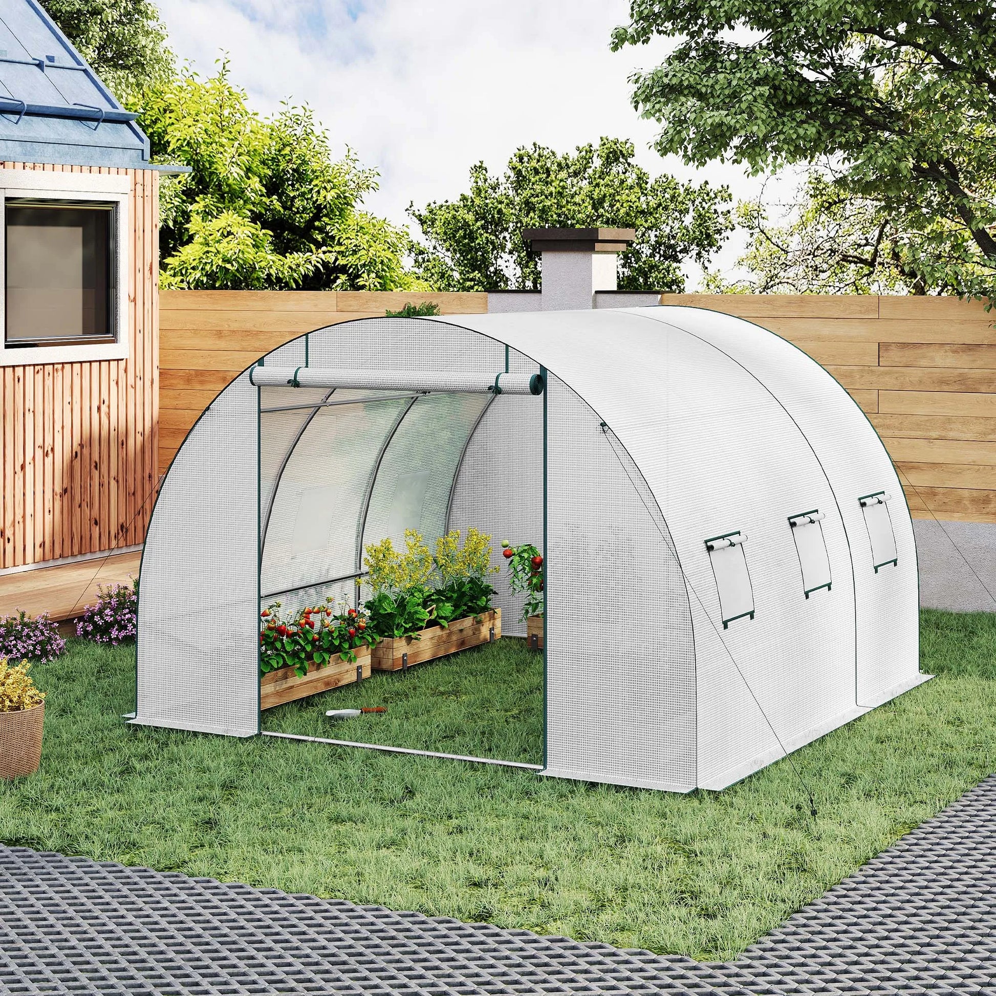 Kweekkas - Tuinkas - Walk-in Foliekas - Tuinkassen - Kas - Tomatenhuis - 300x300x200cm –  Winterbestendige - Met Deur & 6 Ramen – Polytunnel voor Tomaten, Bloemen & Planten - Groen - QUORE