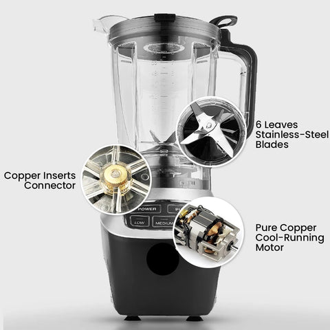 Slow Juicer - Juicer - Food Grinder - Juicer - 1201-1500W - Heavy Duty - Commercial Quality - Timer Blender - Mixer - Juicer - Fruit Food Processor - Ice Smoothies - Three Speeds - Black