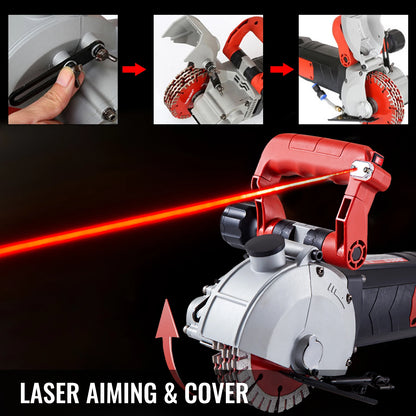 Muurfrees - Beton Cutter - 6500RPM - Steenzaag - Groefsnijmachine - Power Tools Set - 4800W - met 133mm Cirkelzaagbladen - Stofafzuiging - Slijpschijven - Multi-purpose Use - Zwartoranje