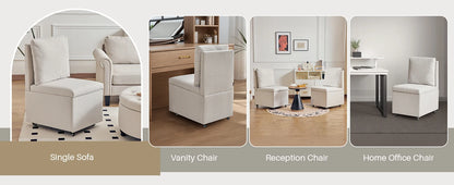 Eetkamerstoelen – Gestoffeerde Stoelen – Stoelen Met Wielen – Opbergruimte Stoelen – Zacht Kunstlinnen – Houten Frame – 24 Liter Opbergvak - Beige