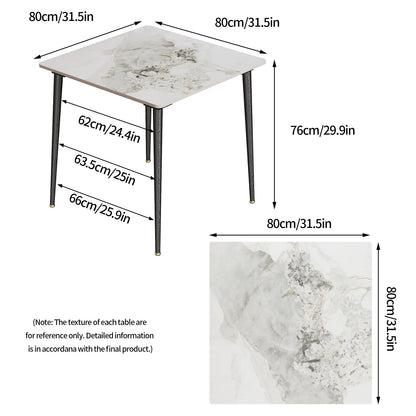 Eetkamertafel – Marmeren Tafel – Vierkante Eettafel – Compacte Tafel – Sintered Stone Blad – Robuuste Metalen Poot – 80x80 cm - Glanzend grijs