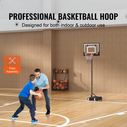 Basketbalstandaard - Basketbalpaal - Basketbalring - 5-7ft - voor Tiener - Volwassene - In Hoogte Verstelbaar - Draagbare - met Wielen - Standaard Invulbare - voor Buiten - Tuin - Achtertuin - Basketbalveld - QUORE