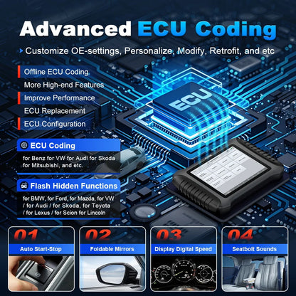 Bluetooth Auto Diagnosetool – OBD2 Scanner – Voertuigdiagnose – ECU Programmering – Bi-Directionele Tests – 8 Inch Touchscreen – 5000mAh Accu
