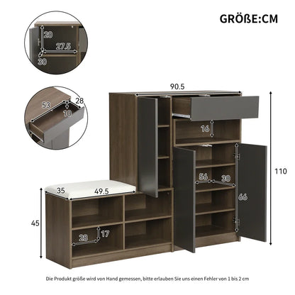 Multifunctional Shoe Storage Bench & Wardrobe – Thick Padded Seat, Built-in Sturdy Shoe Racks, for Corridor, Entryway & Hallway