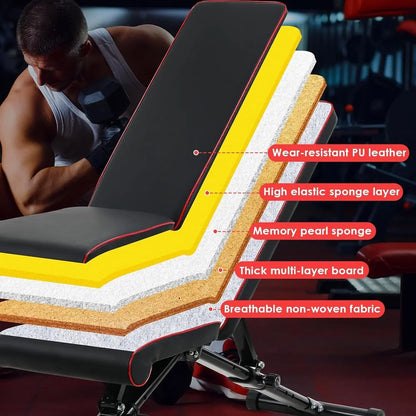 Foldable Weight Bench Adjustable Strength Training Bench for Full Body Workout with Fast Folding,Basic Weight Bench for Home Gym