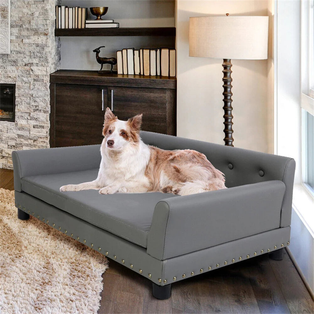 Hondenbank – Hondenbed – Huisdieren Sofa – Dog Lounger – Dog Couch – Maat L – Eucalyptus Houten Frame – Waterafstotende Microfiber Leren Bekleding