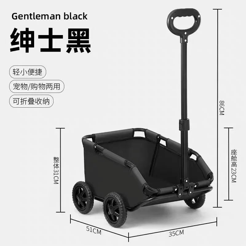 Hondenkar – Hondenfietskar – Hondenbuggy – Dierenkar – Hondenaanhanger – Lichtgewicht Ontwerp – Opvouwbaar Compact Formaat – Zwart