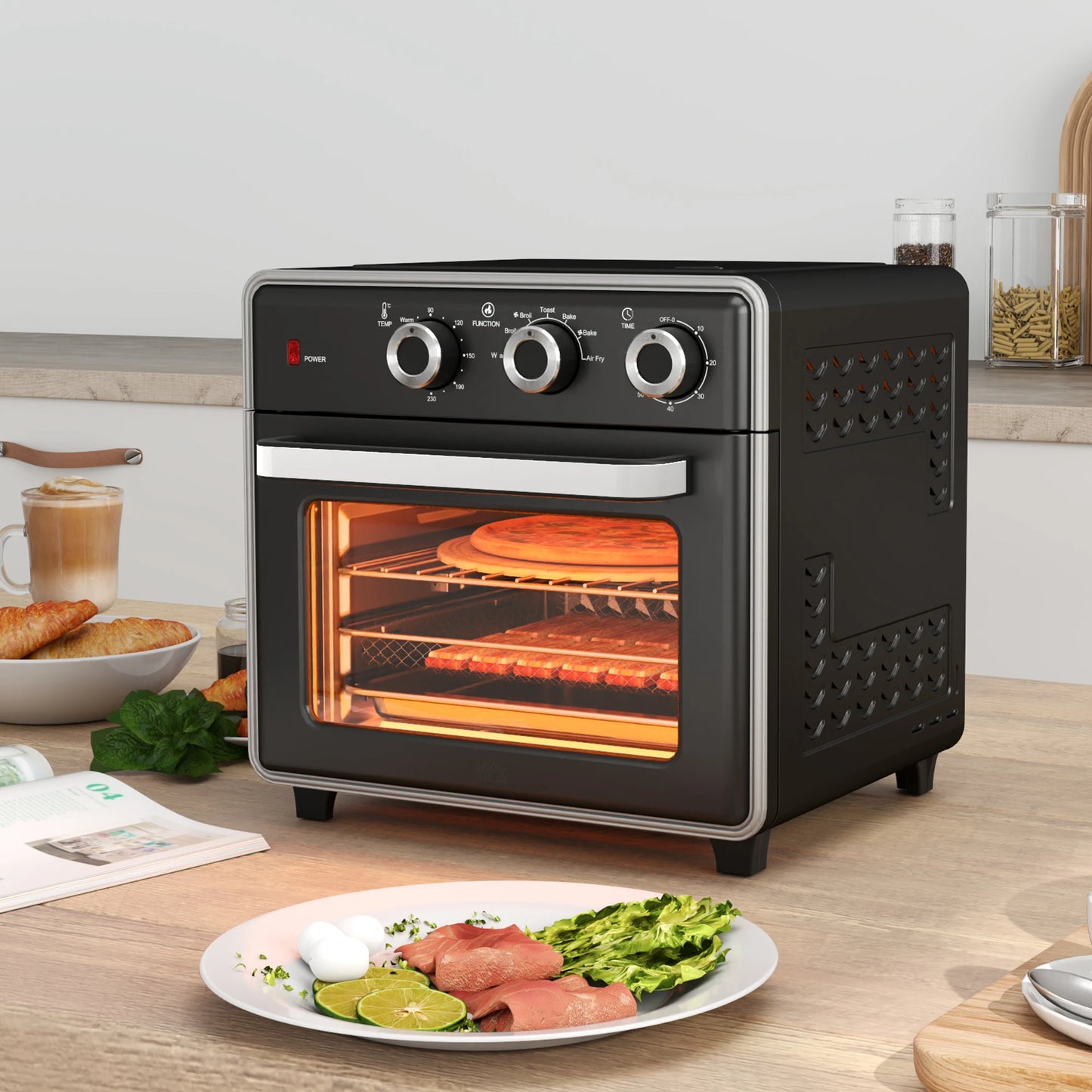 Mini Oven with Air circulation 20L Mini oven, 90°C-230°C hot air skillet, 5 modes, French fry basket, 1400W, metal