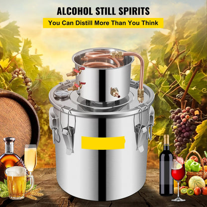Roestvrijstalen Alcohol Distilleerapparaat - Destilleerapparaat Etherische Olie - Destilleerketel - 3 Gal - voor Moonshine, Water & Essentiële Oliën