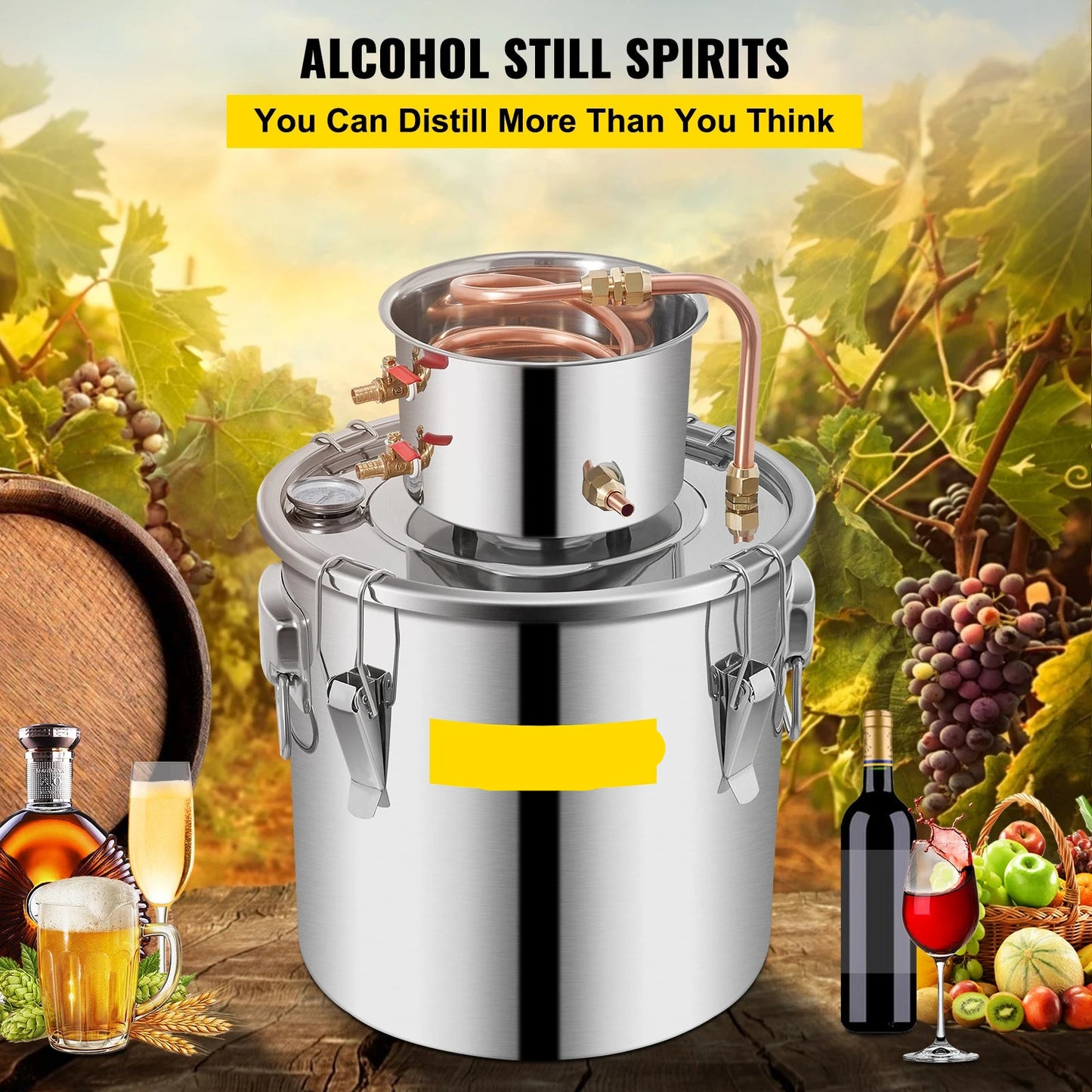 Roestvrijstalen Alcohol Distilleerapparaat - Destilleerapparaat Etherische Olie - Destilleerketel - 5Gal - voor Moonshine, Water & Essentiële Oliën