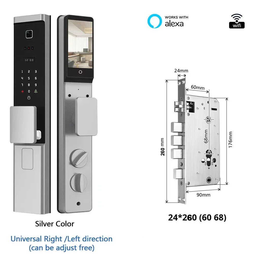 Biometrischeslot – Slim Deurslot – Vingerafdrukslot – Digitale Cilinder – Smart Deurslot – 8 Ontgrendelingsmogelijkheden – Weerbestendig Aluminium - Zilverkleur - 24x260 - 6068 insteek - QUORE