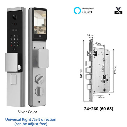 Biometrischeslot – Slim Deurslot – Vingerafdrukslot – Digitale Cilinder – Smart Deurslot – 8 Ontgrendelingsmogelijkheden – Weerbestendig Aluminium - Zilverkleur - 24x260 - 6068 insteek - QUORE