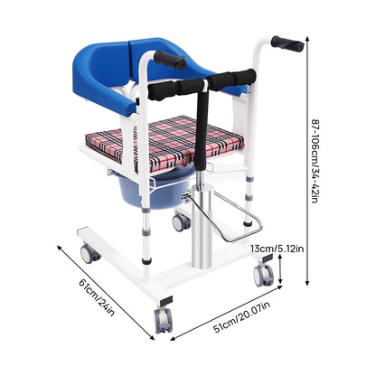Hydraulische Patiëntenstoel – Verstelbare Stoel – Zorgstoel – Tilstoel – Mobiliteitsstoel – Hoogte Verstelbaar – Met Mobiele Wielen – Blauw