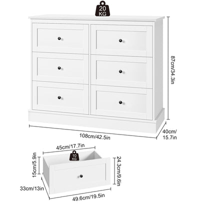 Getone Chest of Drawers Bedroom, Tall Chest of Drawers with 6 Drawers, Bedroom Furniture Storage Cupboard Cabinet  Bedroom Dresser, for Living Room Hallway 60x40x100cm, 108x87x40cm Wooden