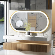 Badkamerspiegel - Badkamerspiegel met Verlichting - Gouden Frame - Stapsloze Dimbare Verlichting - Anti-Vorst & Geheugenfunctie - Wandgemonteerde - 50x80cm/20x32inch - Goud