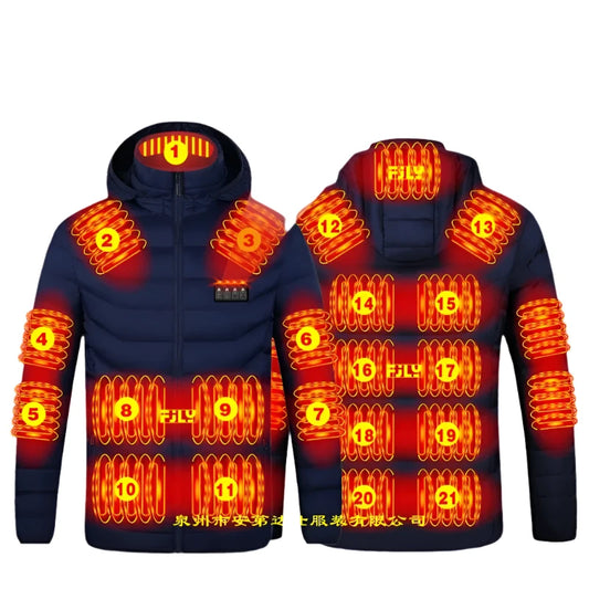 Heating Jacket - Heated Bodywarmer - Heated Clothing - 15 Areas Heated Jacket - Unisex - Winter Outdoor - Adjustable Heating Jacket - USB Powered - Thermal Jacket for Skiing Camping - Size M - Blue