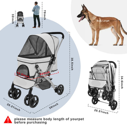 Hondenbuggy - Hondenkar - Kattenbuggy - Opvouwbare - Huisdierenbuggy - met Roterende Wielen en Rem – Tot 36 kg – Opvouwbaar met Opbergmand voor Kleine en Middelgrote Honden - Blauw