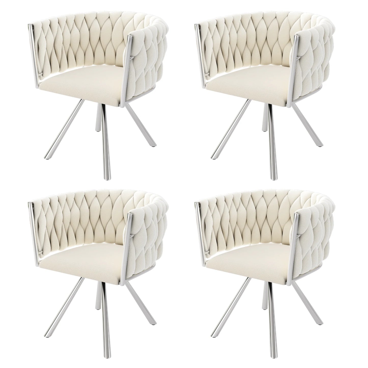 Velvet Eetkamerstoel – Draaibare Stoel – Comfortabele Stoel – Metalen Stoel – Luxe Bekleding – 360° Draaibare Zitting – Draagvermogen 150 Kg - Wit