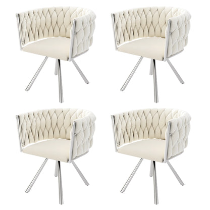 Velvet Eetkamerstoel – Draaibare Stoel – Comfortabele Stoel – Metalen Stoel – Luxe Bekleding – 360° Draaibare Zitting – Draagvermogen 150 Kg - Wit