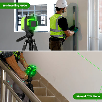 Laserwaterpas – Kruislijnlaser – 3D Laser – Lijnlaser – Zelfnivellerend – 360° Projectie – Groene Laser - Set 4