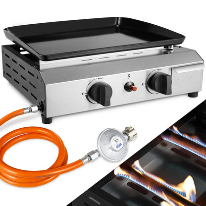3-Pits Gasbarbecue – Compacte Grill – Tafelbarbecue – Buitenbarbecue – Gietijzeren Grillplaat 57x36 Cm – Roestvrijstalen Branders – Inklapbare Poten