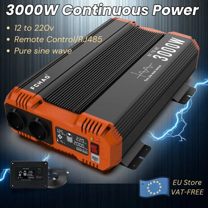 Omvormer – Spanningsomvormer – Inverter – Converter – 3000W Continu Vermogen – Pure Sinusgolf Met LCD Display - QUORE