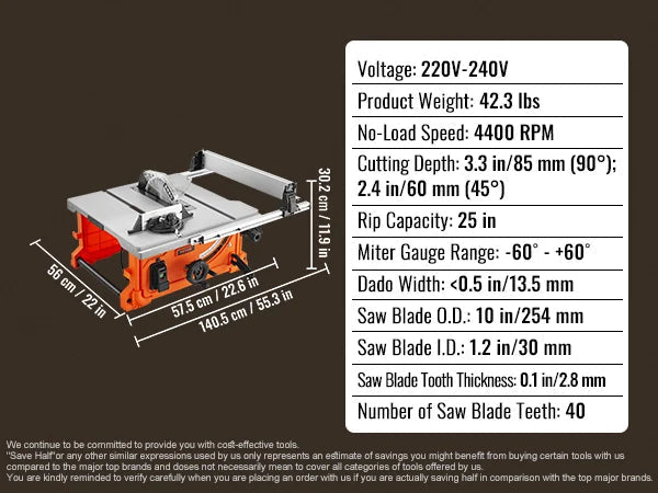 Tafelzaag – Cirkelzaag – Houtzaag – Zaagmachine – 1800W Motor – 254 Mm Zaagblad – Instelbare Zaagbladhoek - QUORE